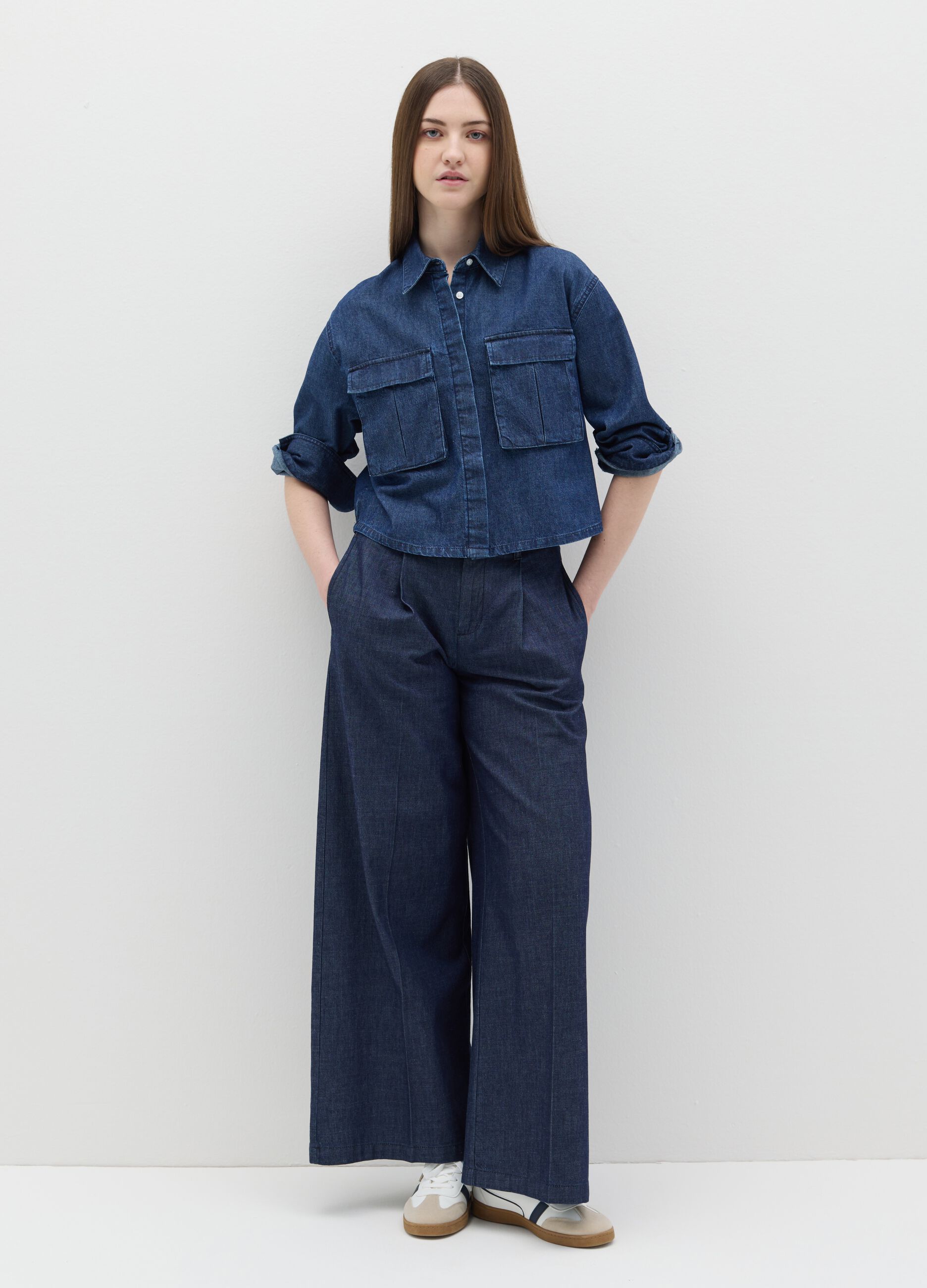 Boxy-fit shacket in denim