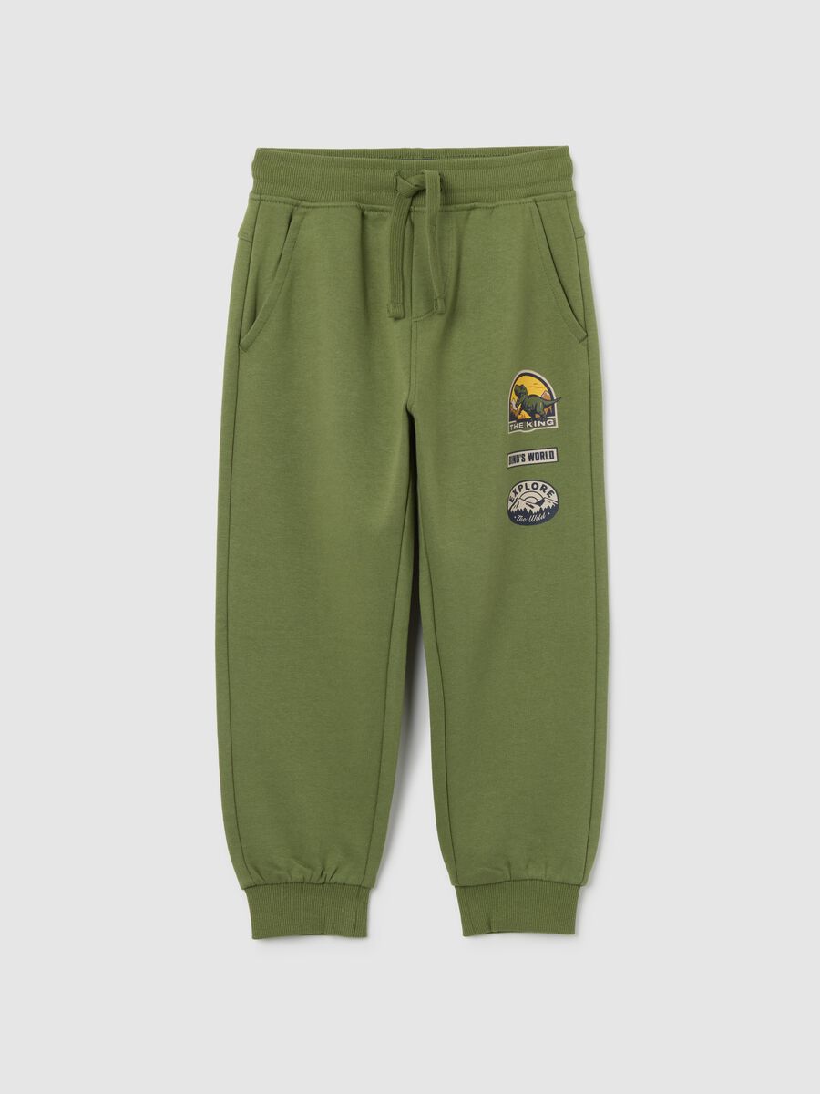 Green children's trousers in pure cotton regular fit with prints_0