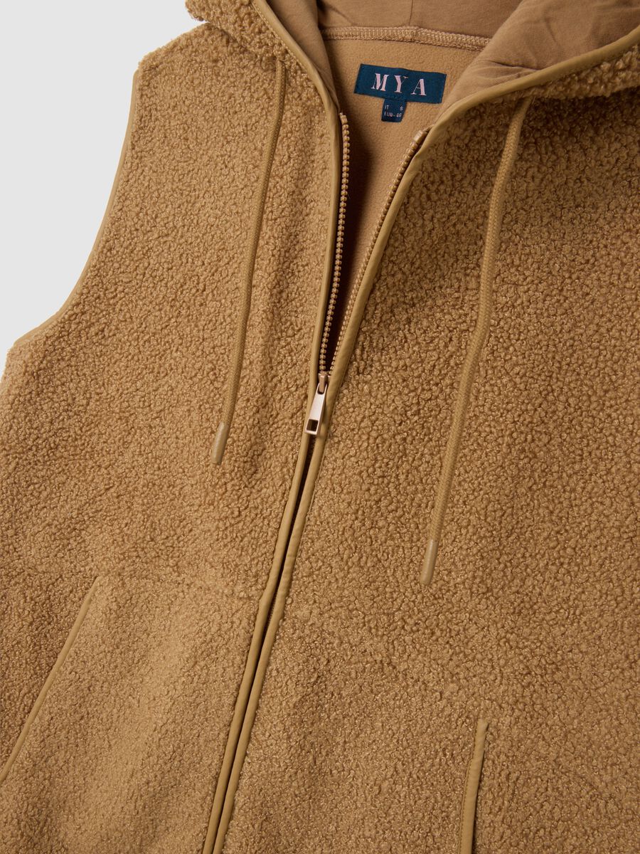 Brown regular fit gilet with zip and hood_1