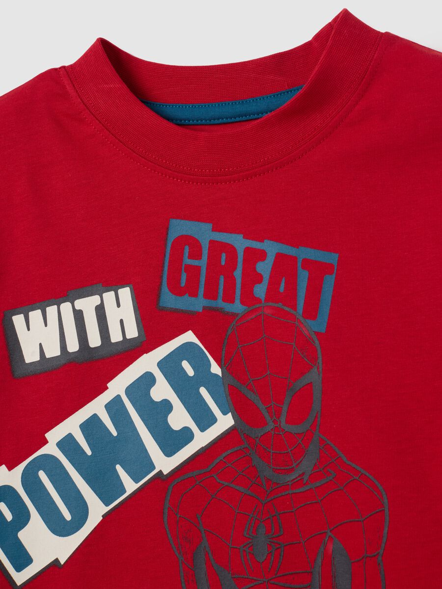 Red pure cotton children's t-shirt regular fit with Spiderman print_2