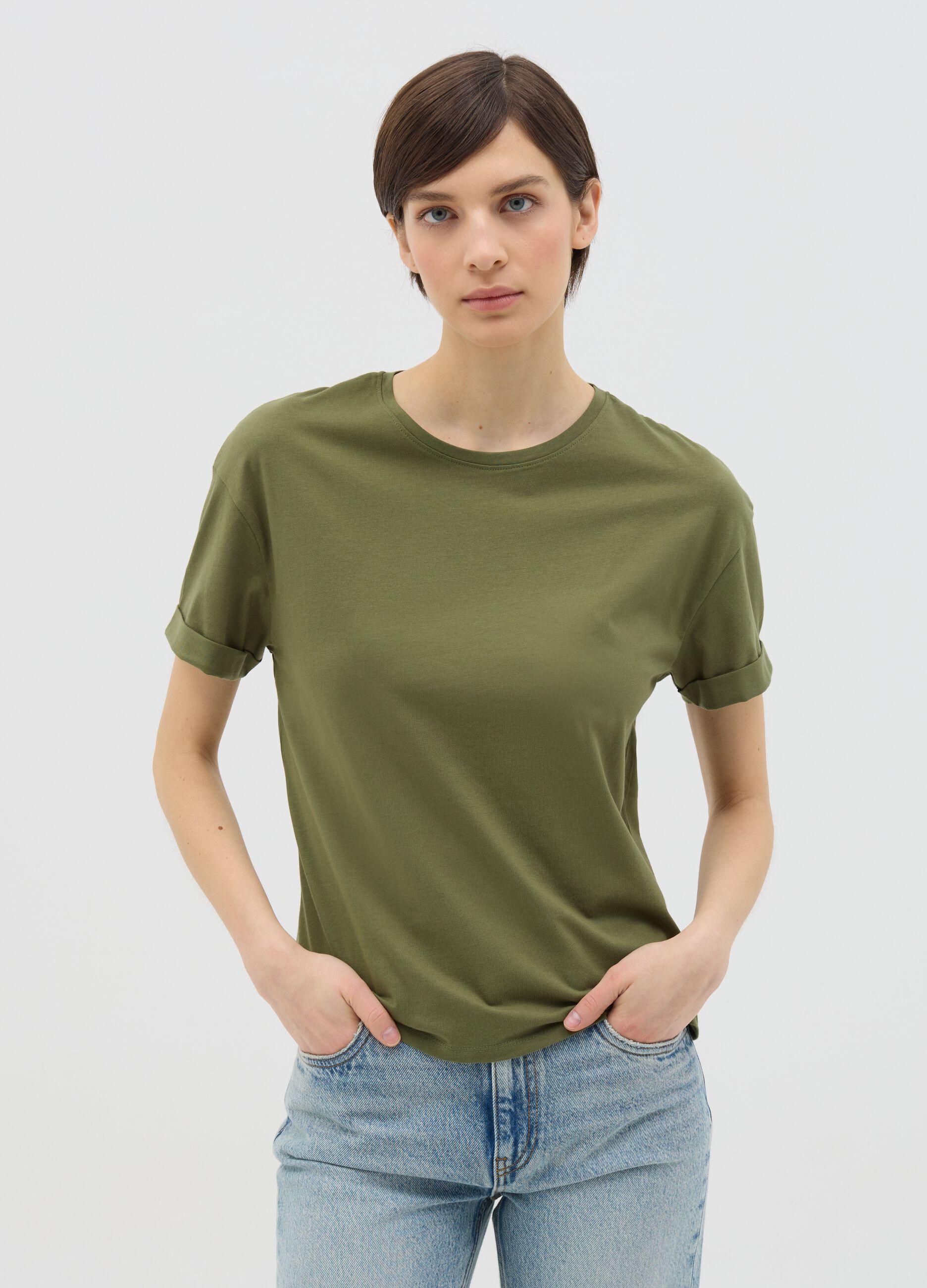 Green boxy-fit T-shirt in cotton