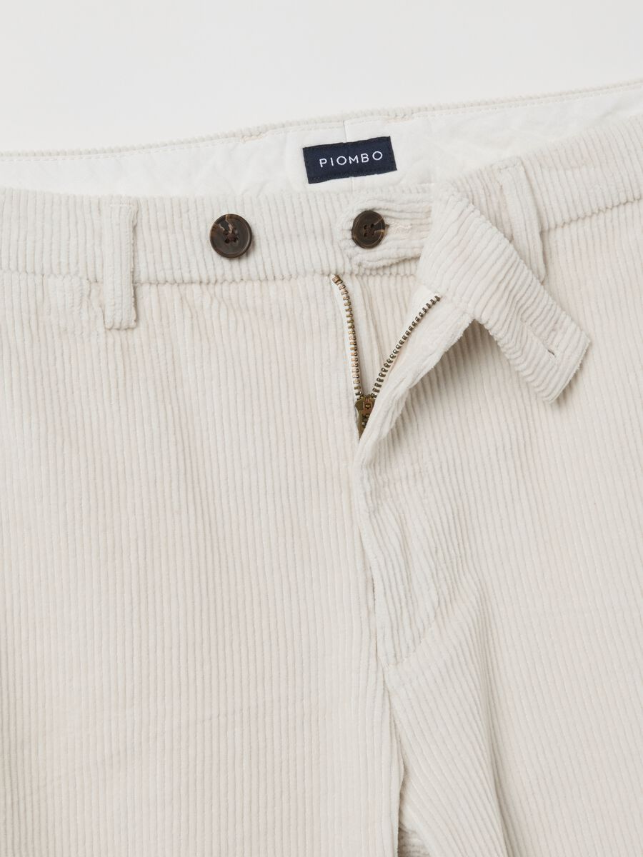 White stretch cotton blend trousers with fine ribbing_5