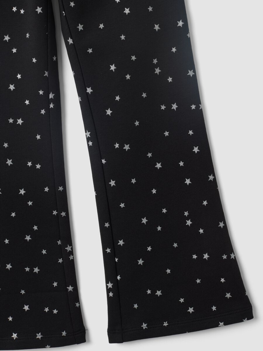 Black flared stretch-cotton star-print trousers for girls_3