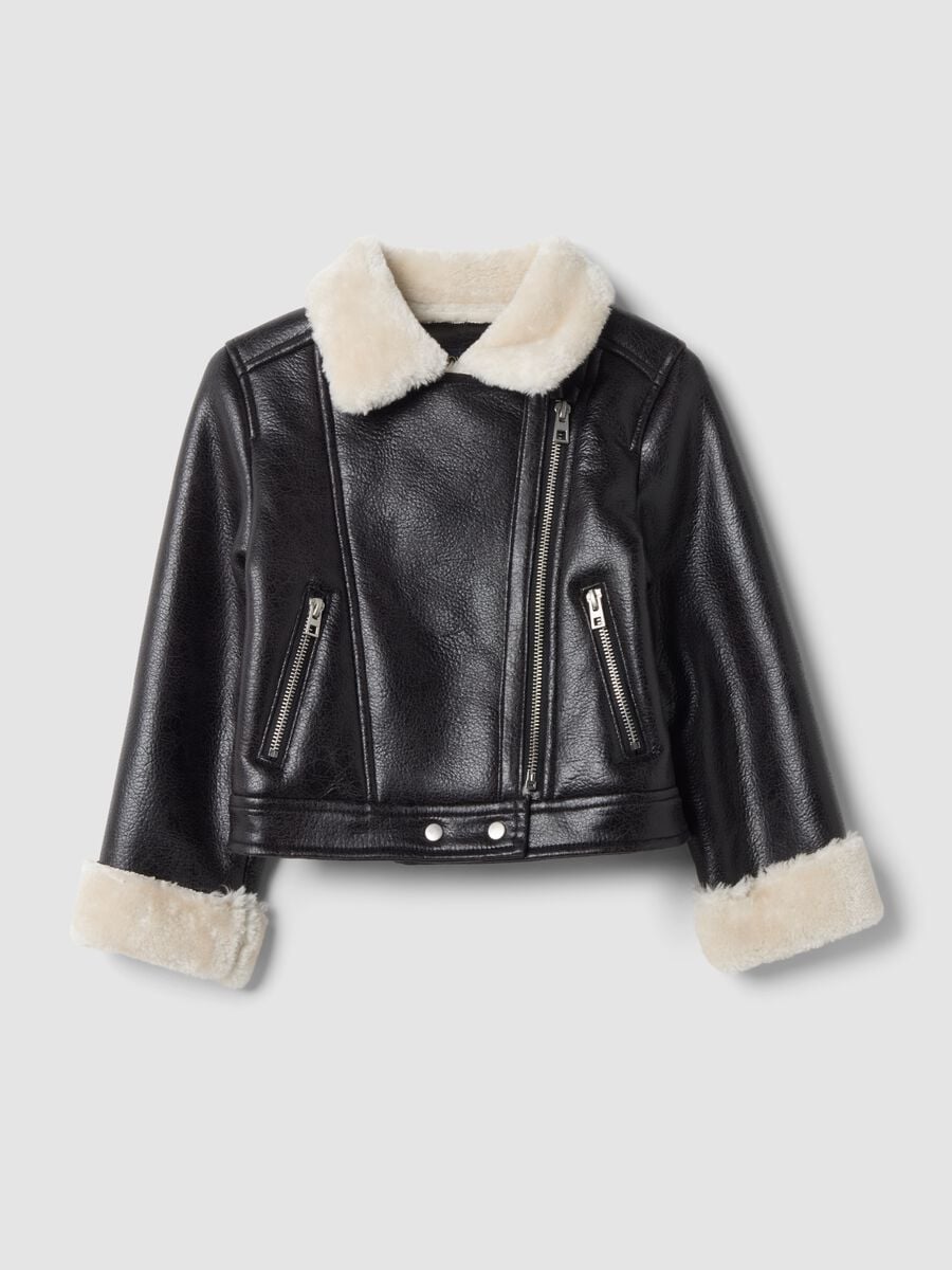 Black faux-leather stretch jacket_0
