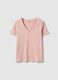 T-shirt in puro cotone rosa regular fit con scollo a V_4