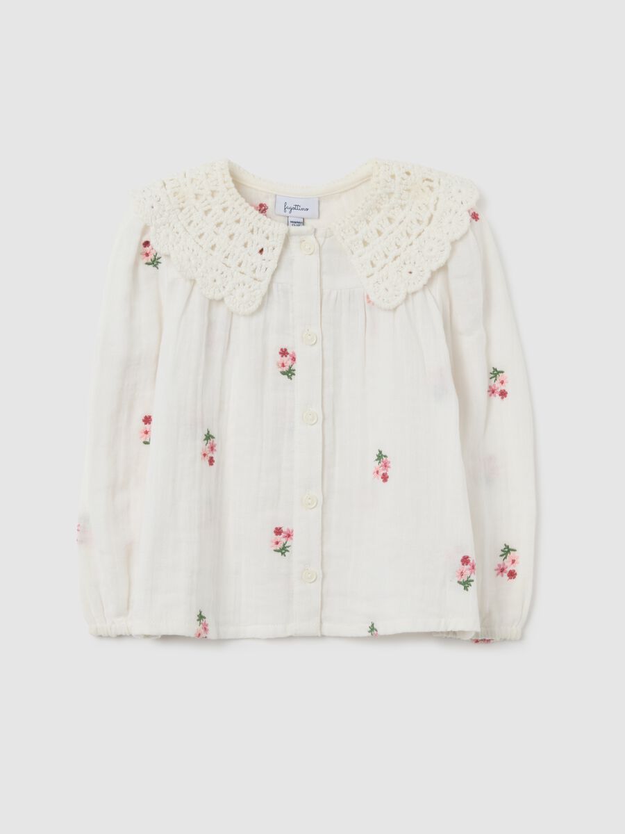 White girl's pure cotton shirt regular fit with flowers_0