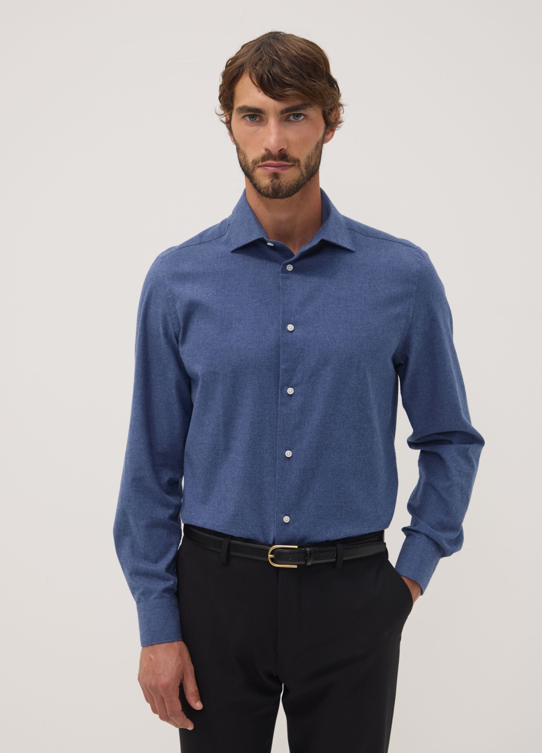 Light blue pure cotton twill shirt, regular fit