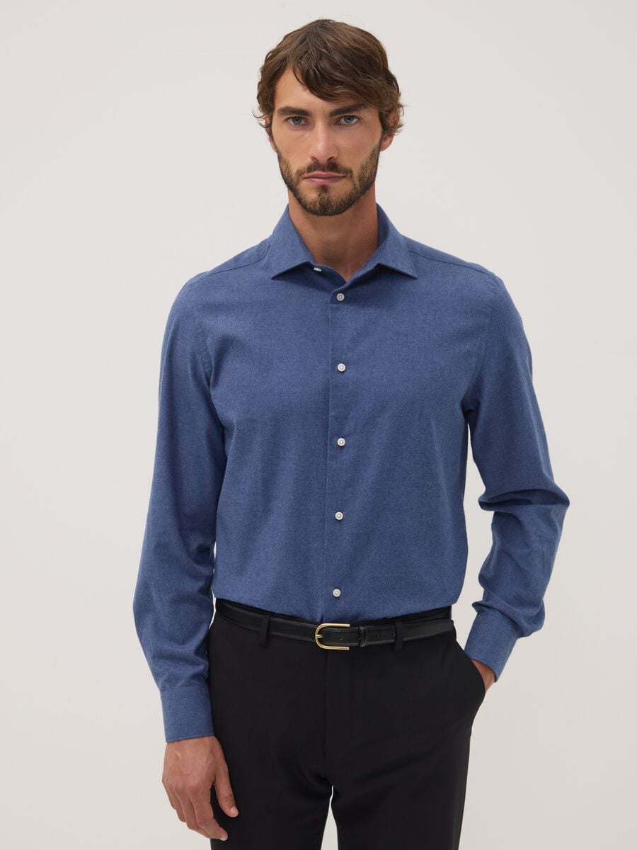 Light blue pure cotton twill shirt, regular fit_0