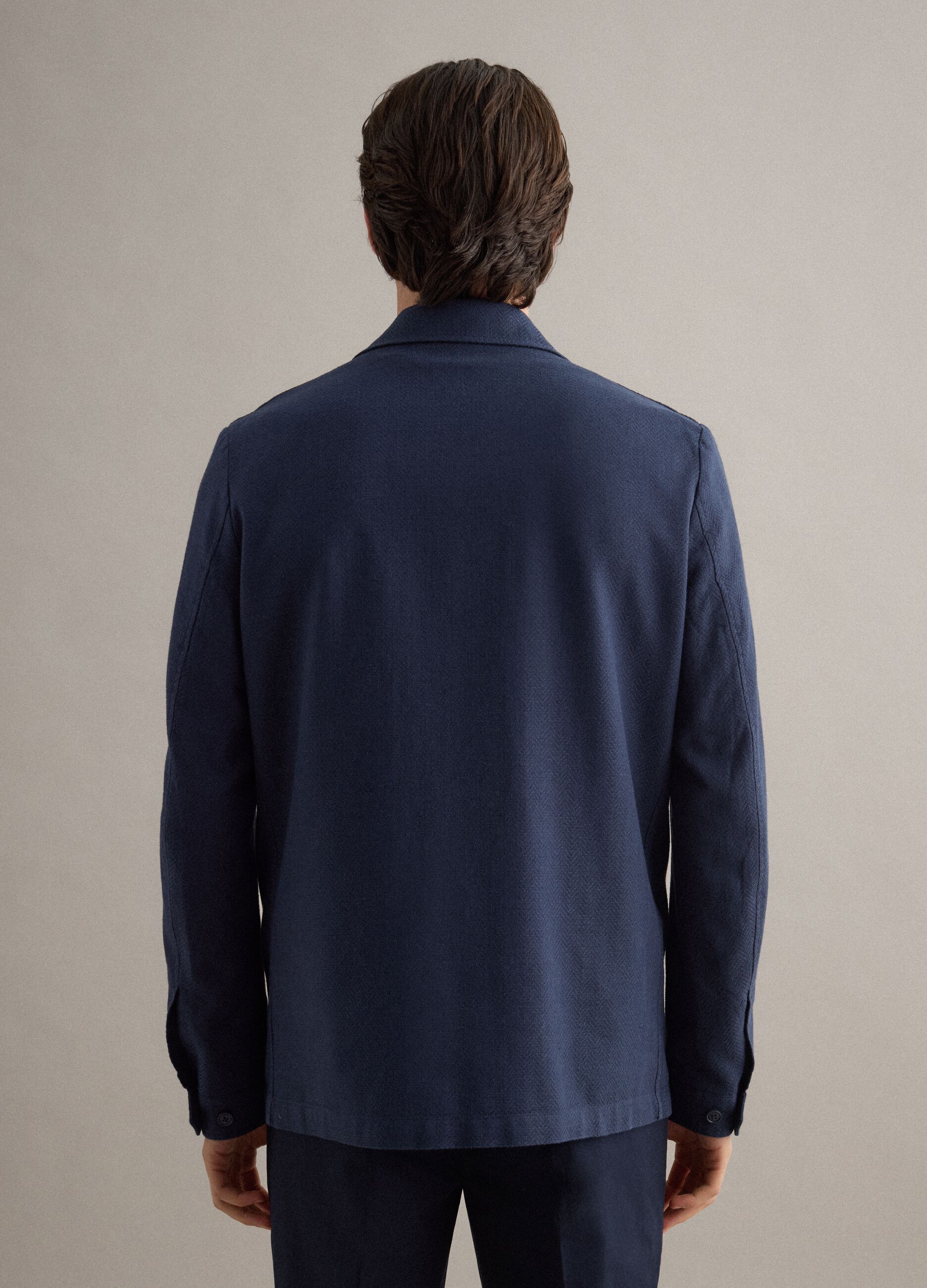 Blue cotton-linen blend blazer regular fit