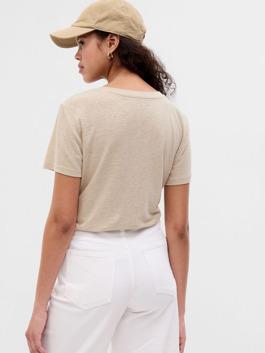 Linen blend T-shirt with V neck_1