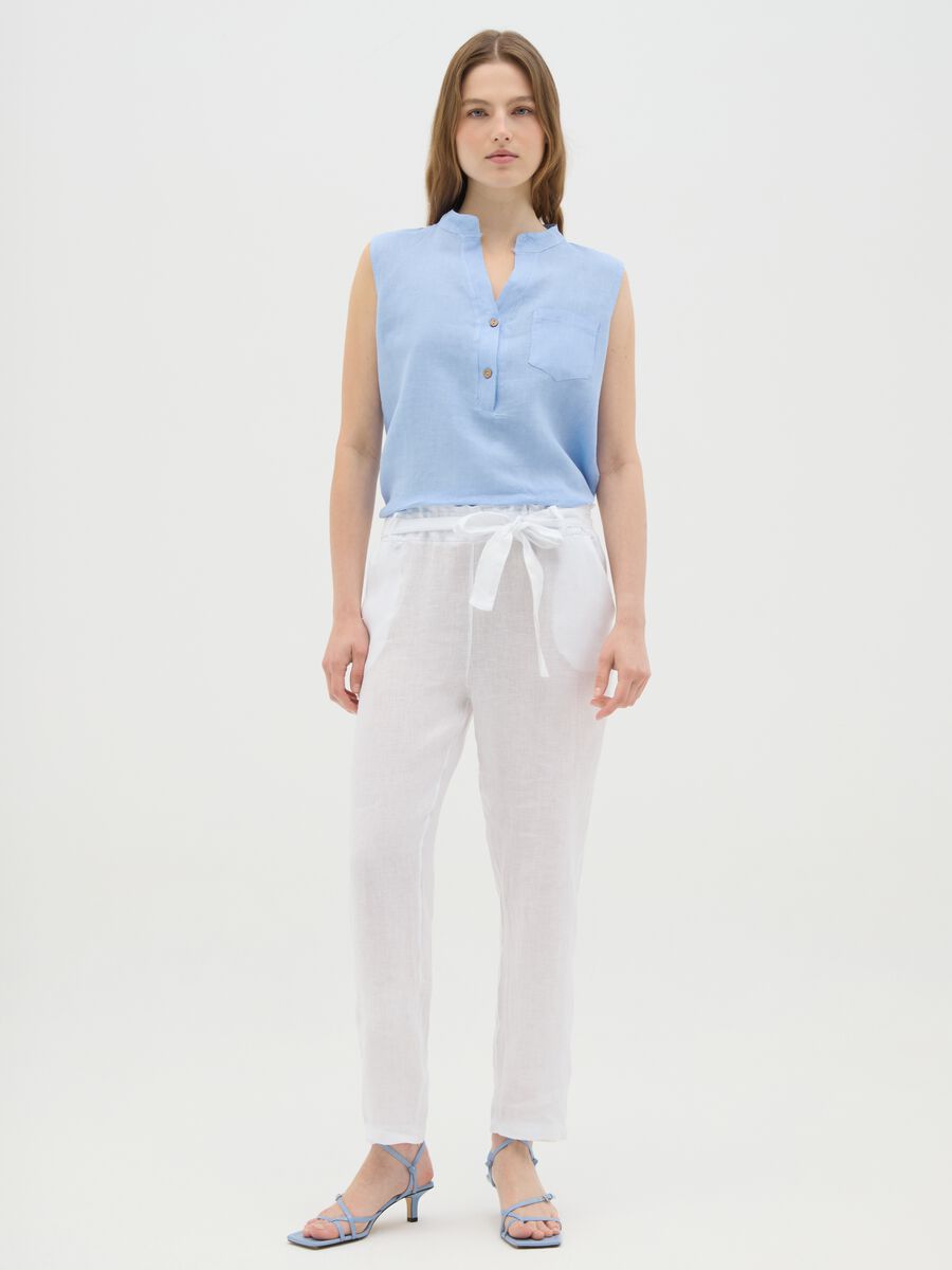 Women's Sleeveless Linen Blue Shirt Regular Fit_1