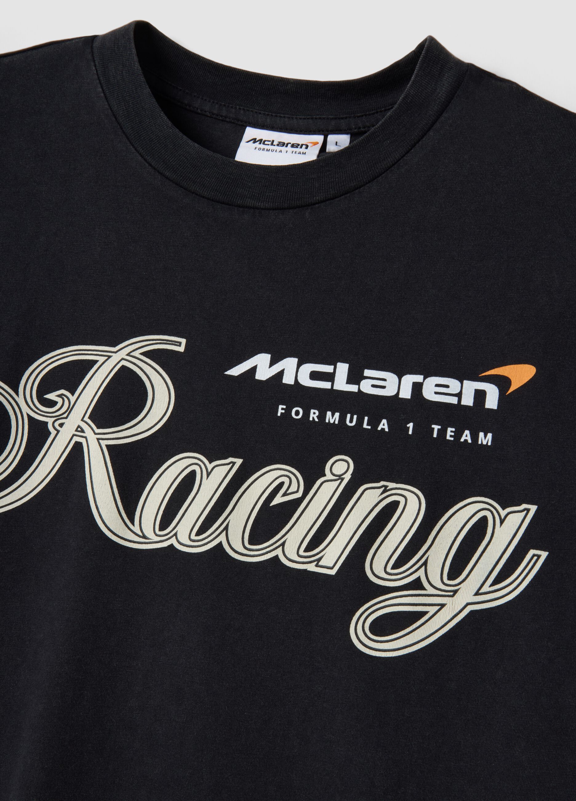 Black pure cotton regular fit t-shirt with McLaren print