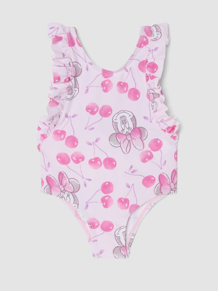 Pink Minnie print ruffle one-piece swimsuit for baby girls_0