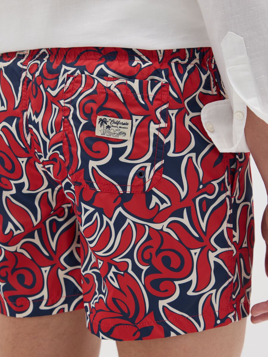 Red Floral Print Swim Shorts_2
