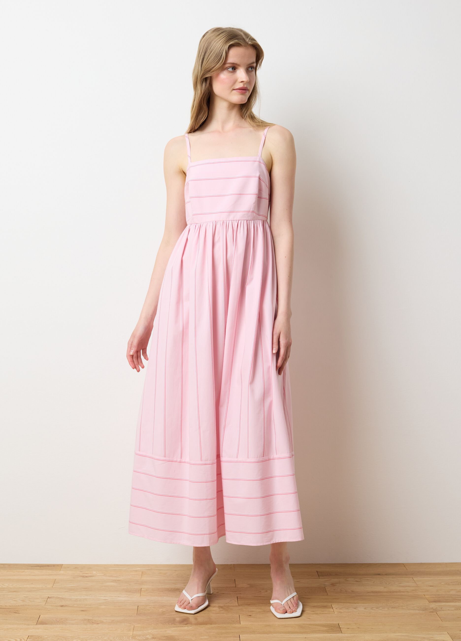 Women's long pink pure cotton dress, regular fit
