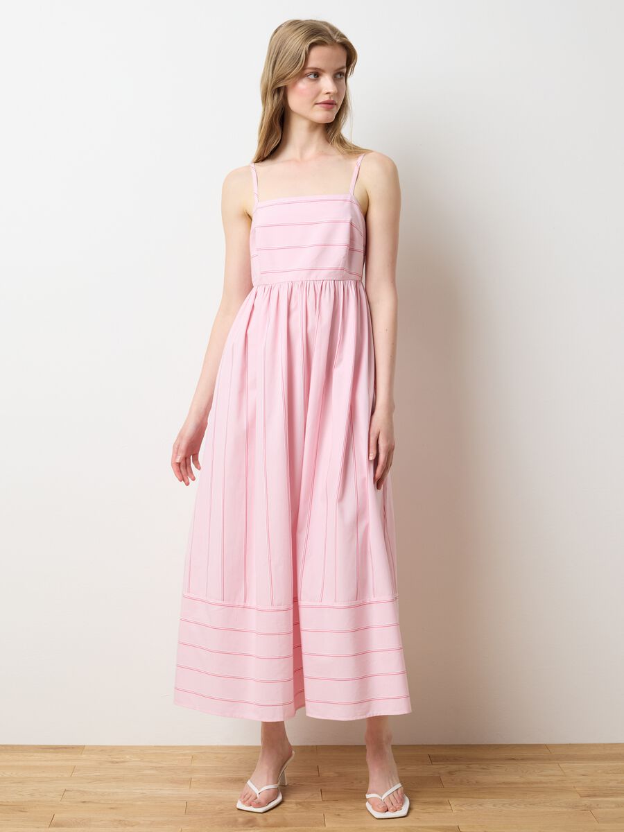 Women's long pink pure cotton dress, regular fit_0