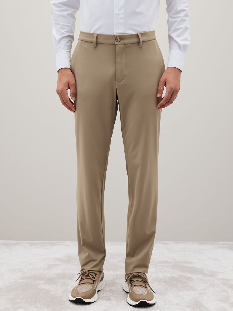 Beige slim fit trousers in stretch fabric_1