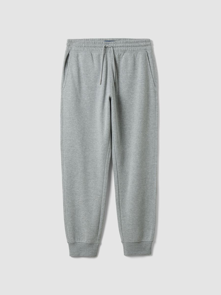 Jogger grigi in misto cotone con fondo a polsino e coulisse_0