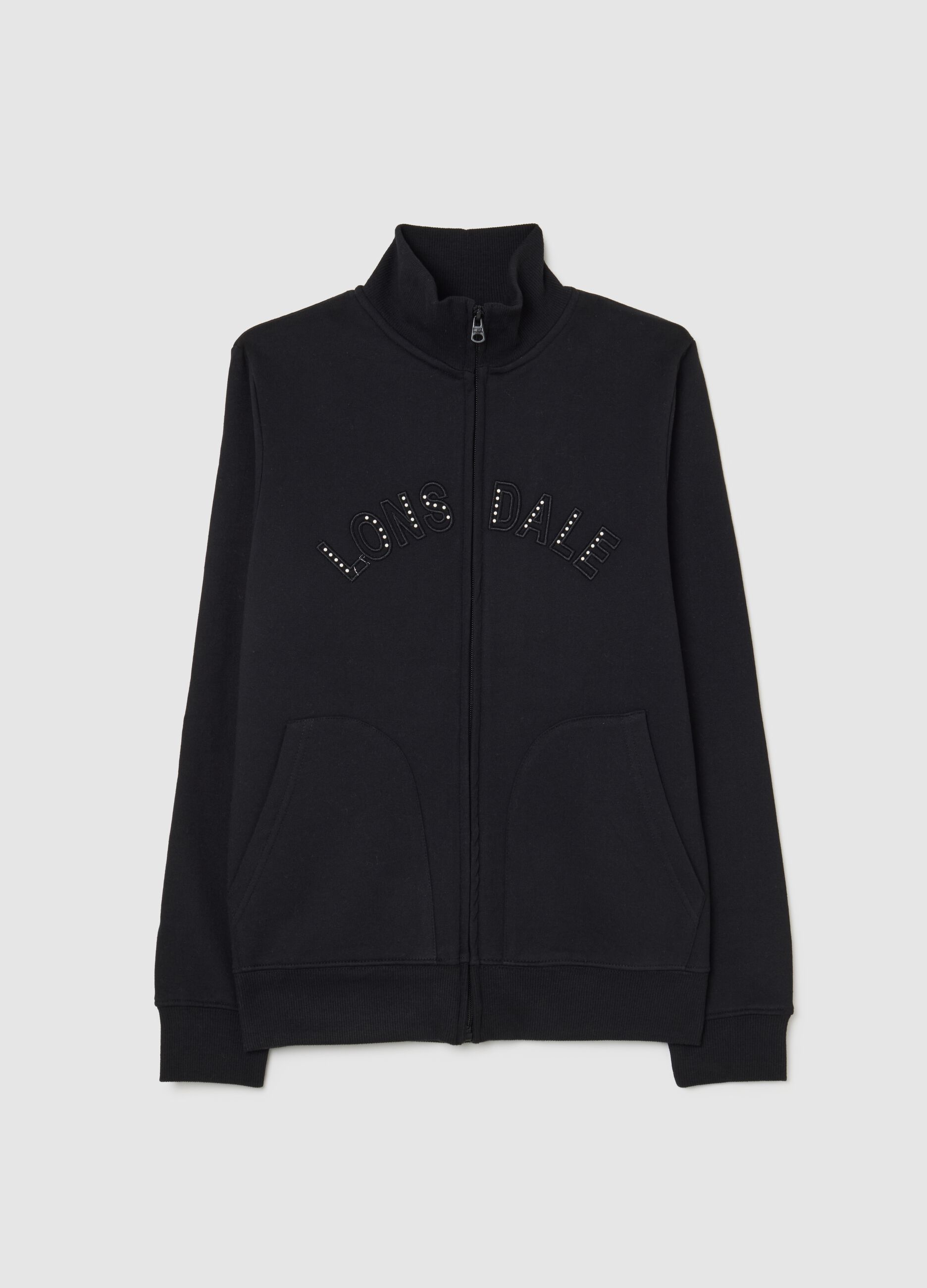 Felpa in misto cotone nera regular fit con logo e glitter