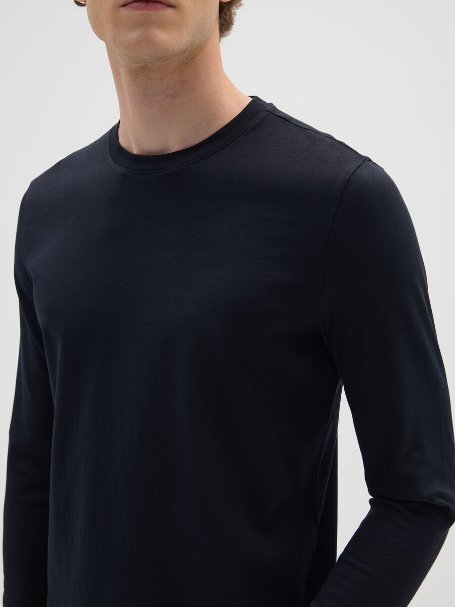Black long sleeve pure cotton T-shirt_3