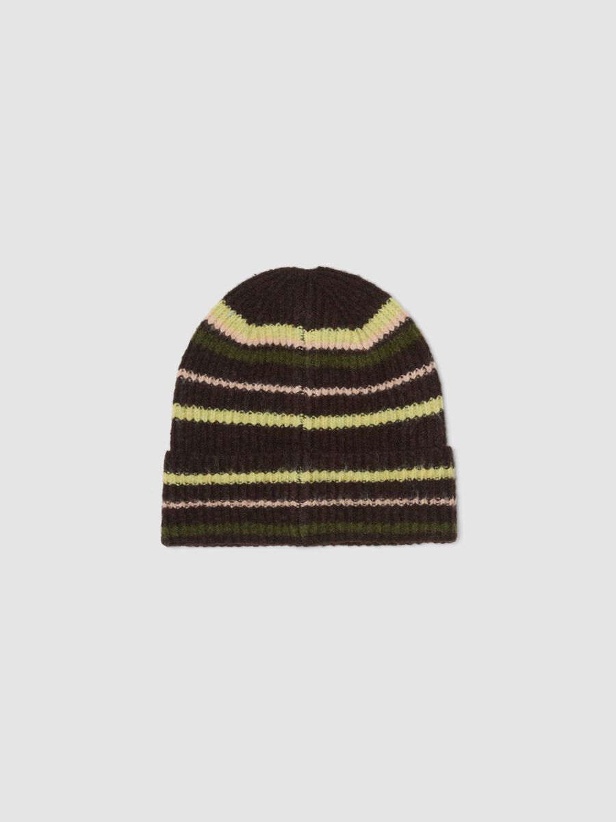 Brown and green striped stretch-wool beanie_1