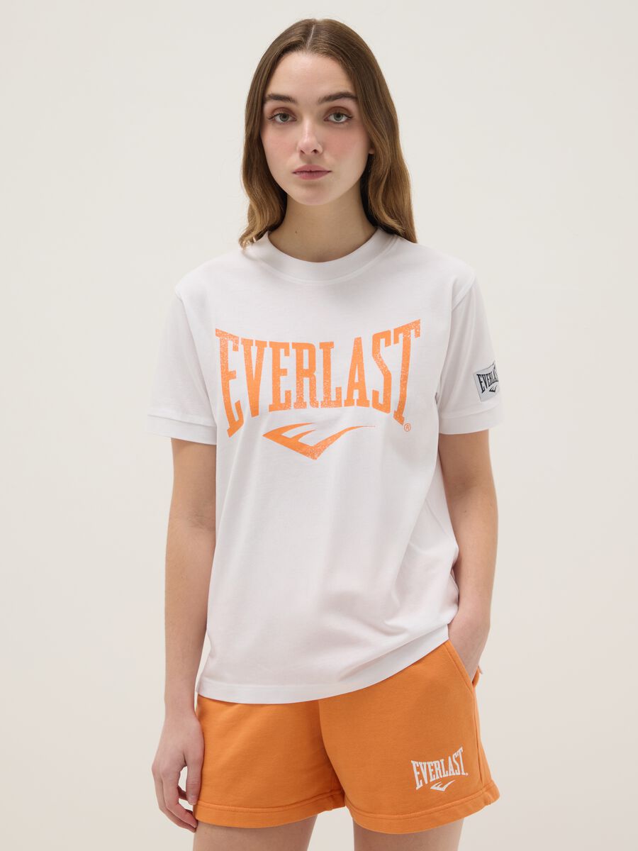 White Pure Cotton Regular Fit T-shirt with Everlast Logo_0