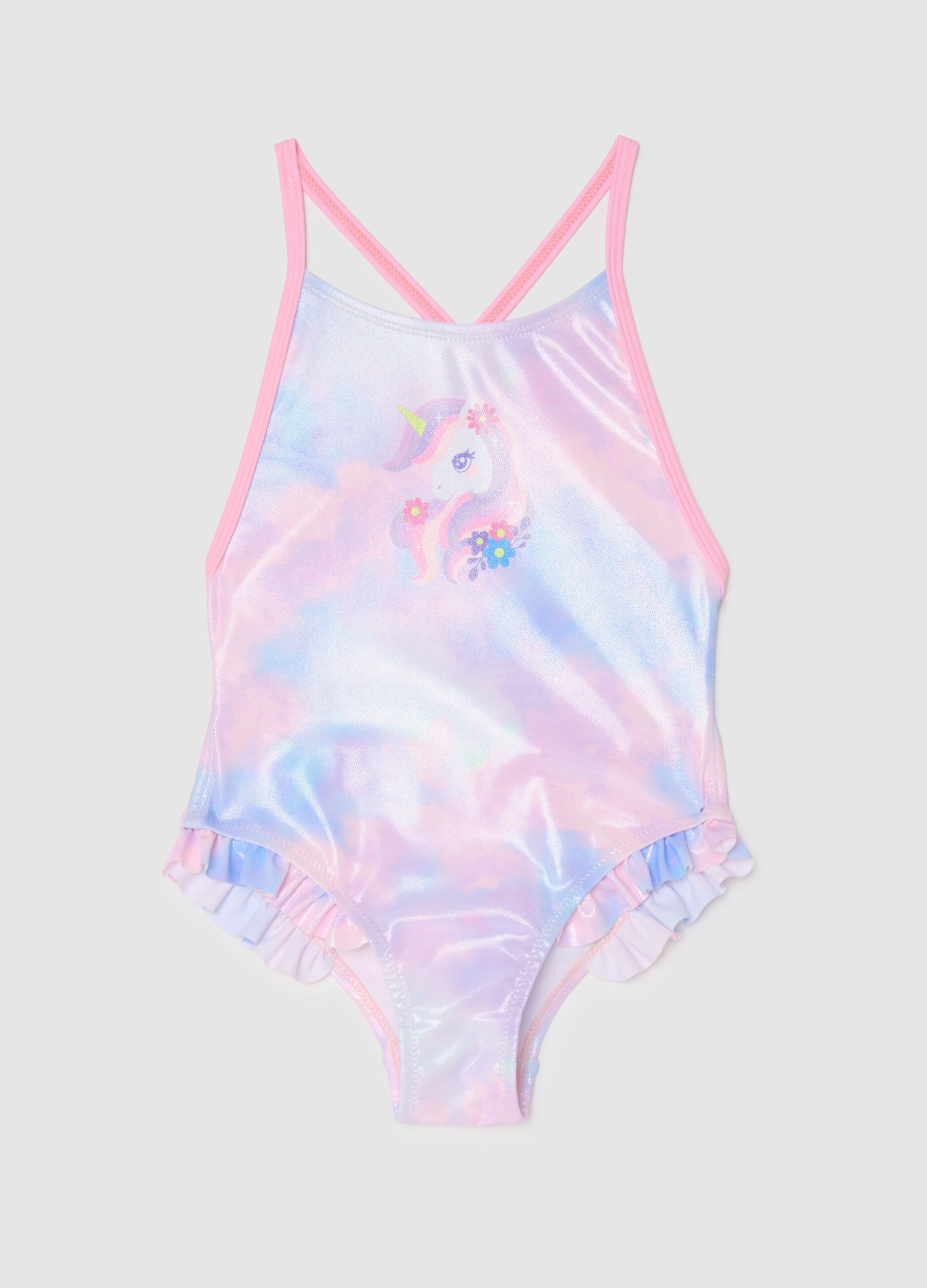 Girls' multicolour stretch fabric swimsuit with print