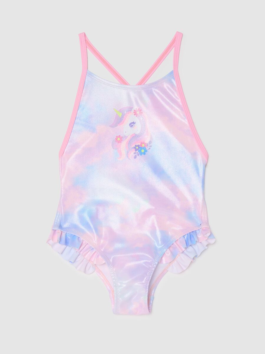Girls' multicolour stretch fabric swimsuit with print_0