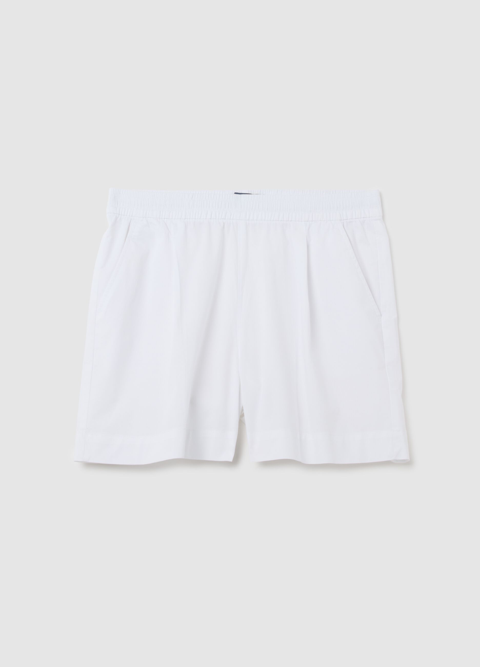 Women's White Stretch Cotton Regular Fit Shorts