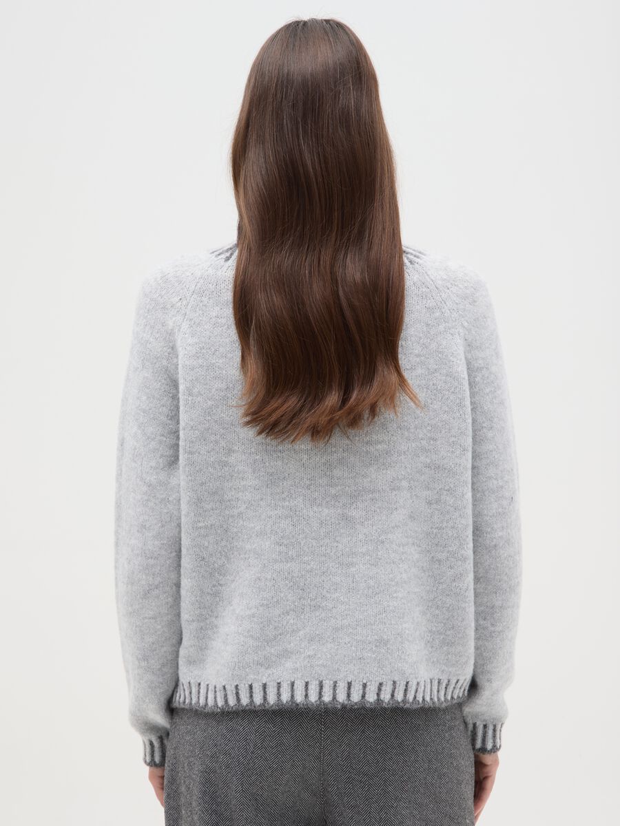 Grey regular fit jumper with ribbed collar and cut-out details_2