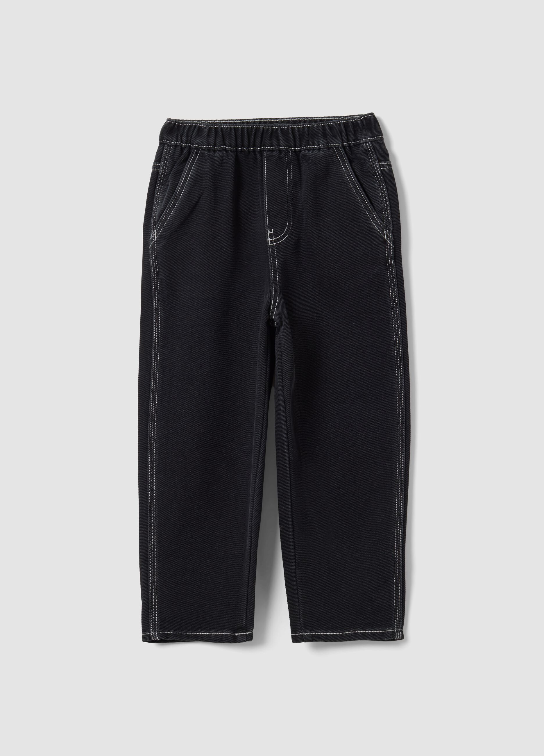Black cotton and viscose blend joggers with elasticated waist for boys