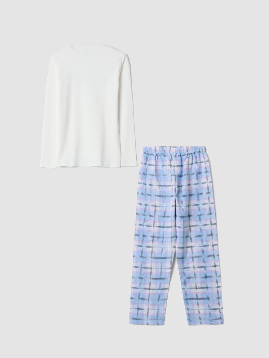 White crew-neck pyjamas in pure organic cotton with checked pattern_3