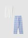White crew-neck pyjamas in pure organic cotton with checked pattern_3