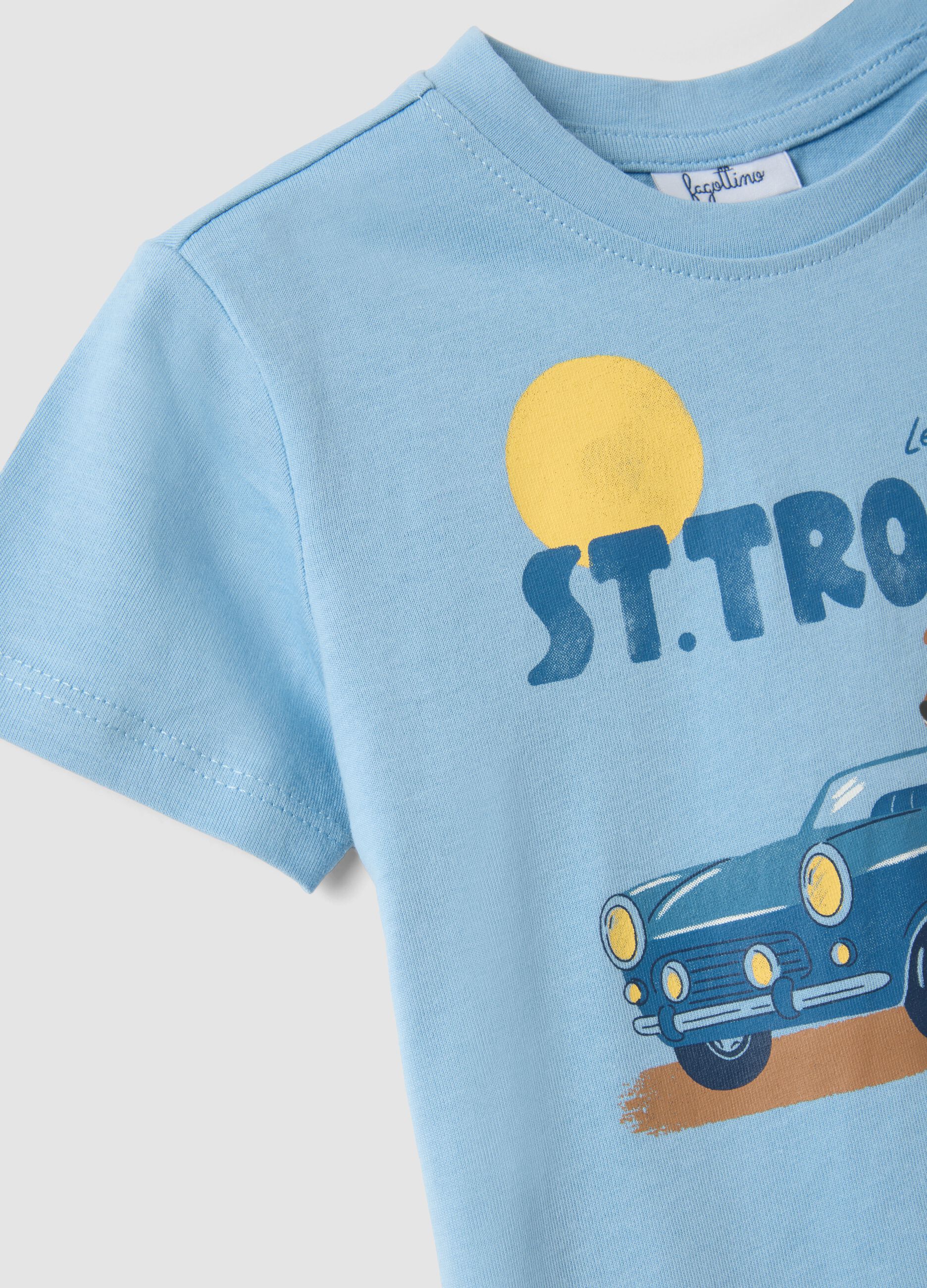 T-shirt in puro cotone azzurro da bimbo regular fit con stampa