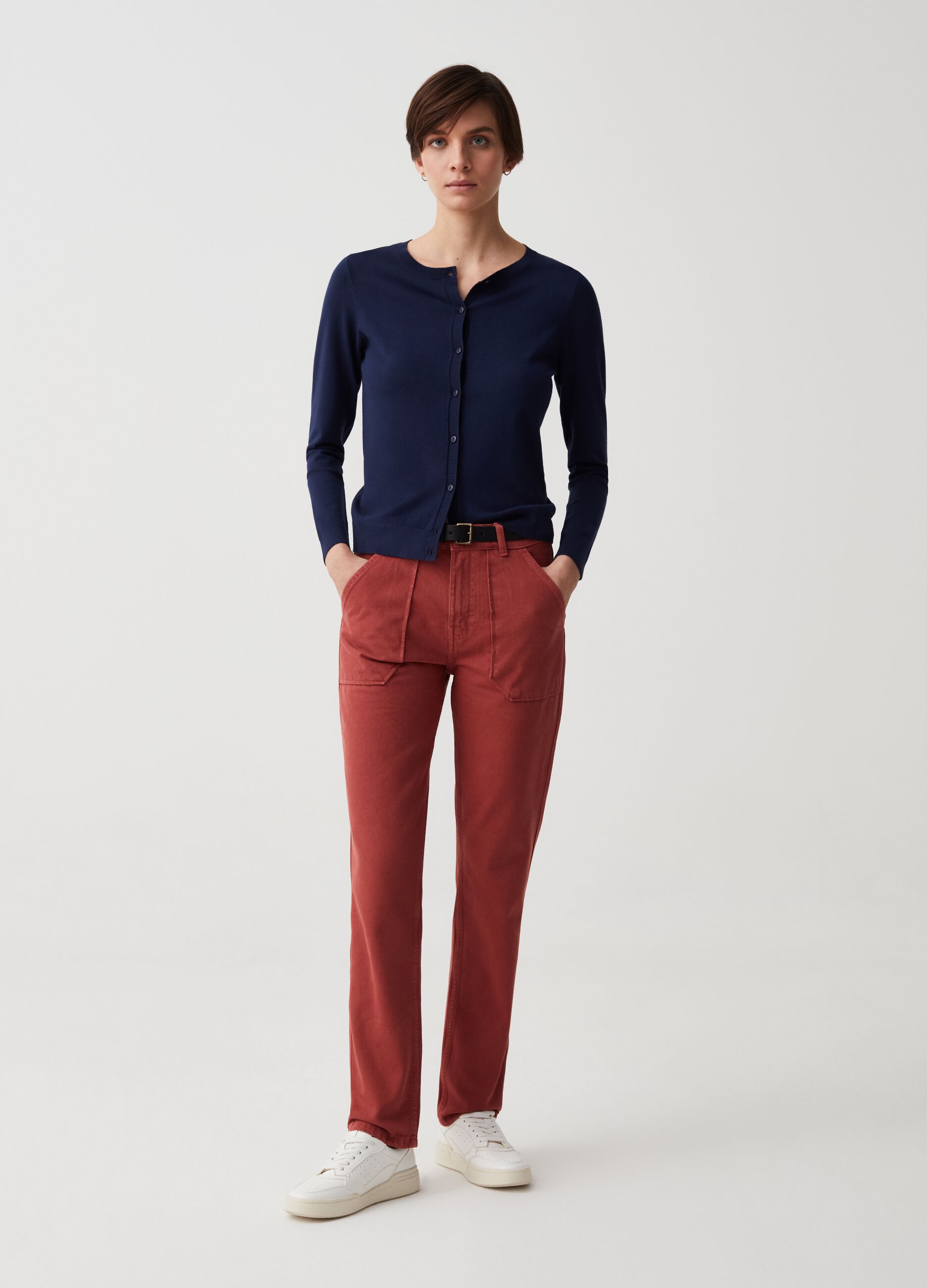 Cardigan with round neckline