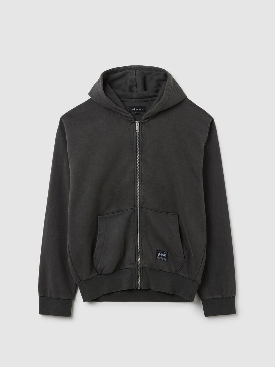 Black cotton blend hoodie with zip_4