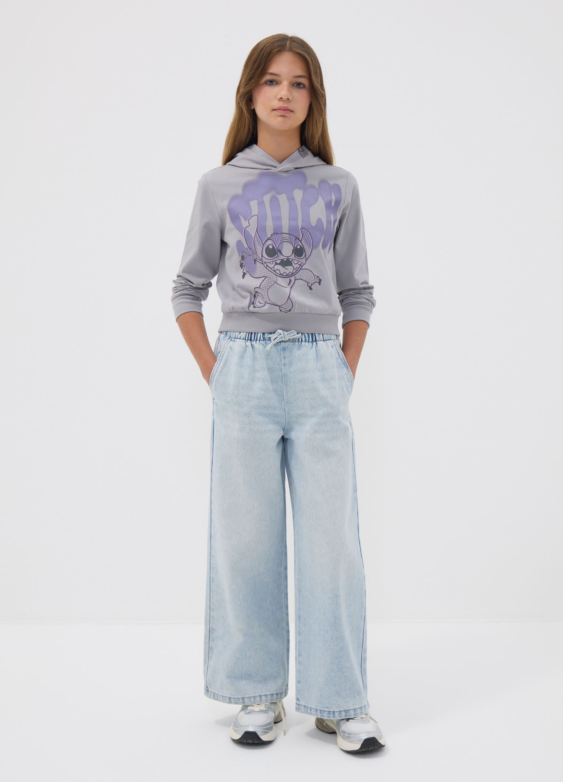 Jeans azzurri wide leg in misto cotone e viscosa per ragazza