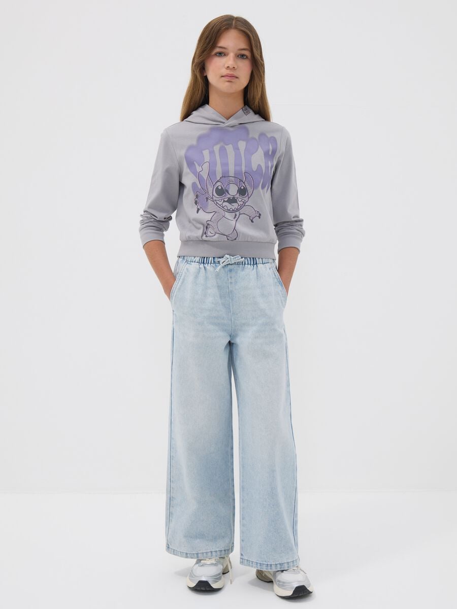 Jeans azzurri wide leg in misto cotone e viscosa per ragazza_0