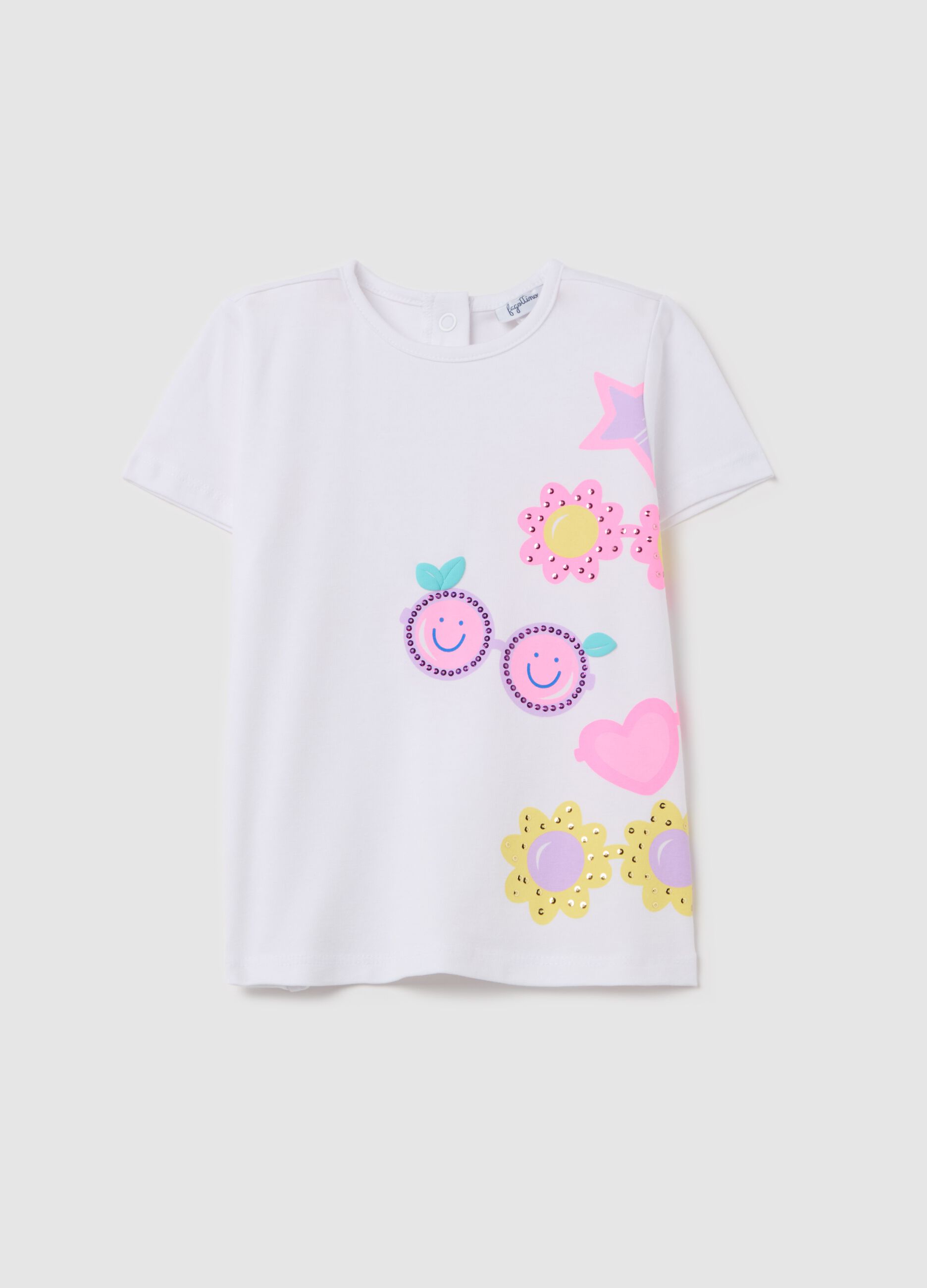 T-shirt with diamantés and sunglasses print