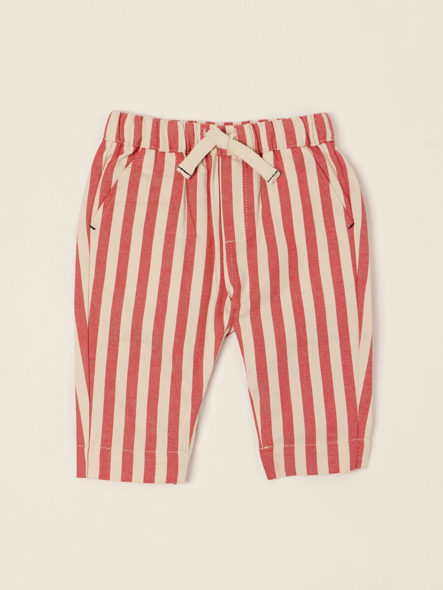 Multicolour striped pure cotton baby trousers, regular fit_0