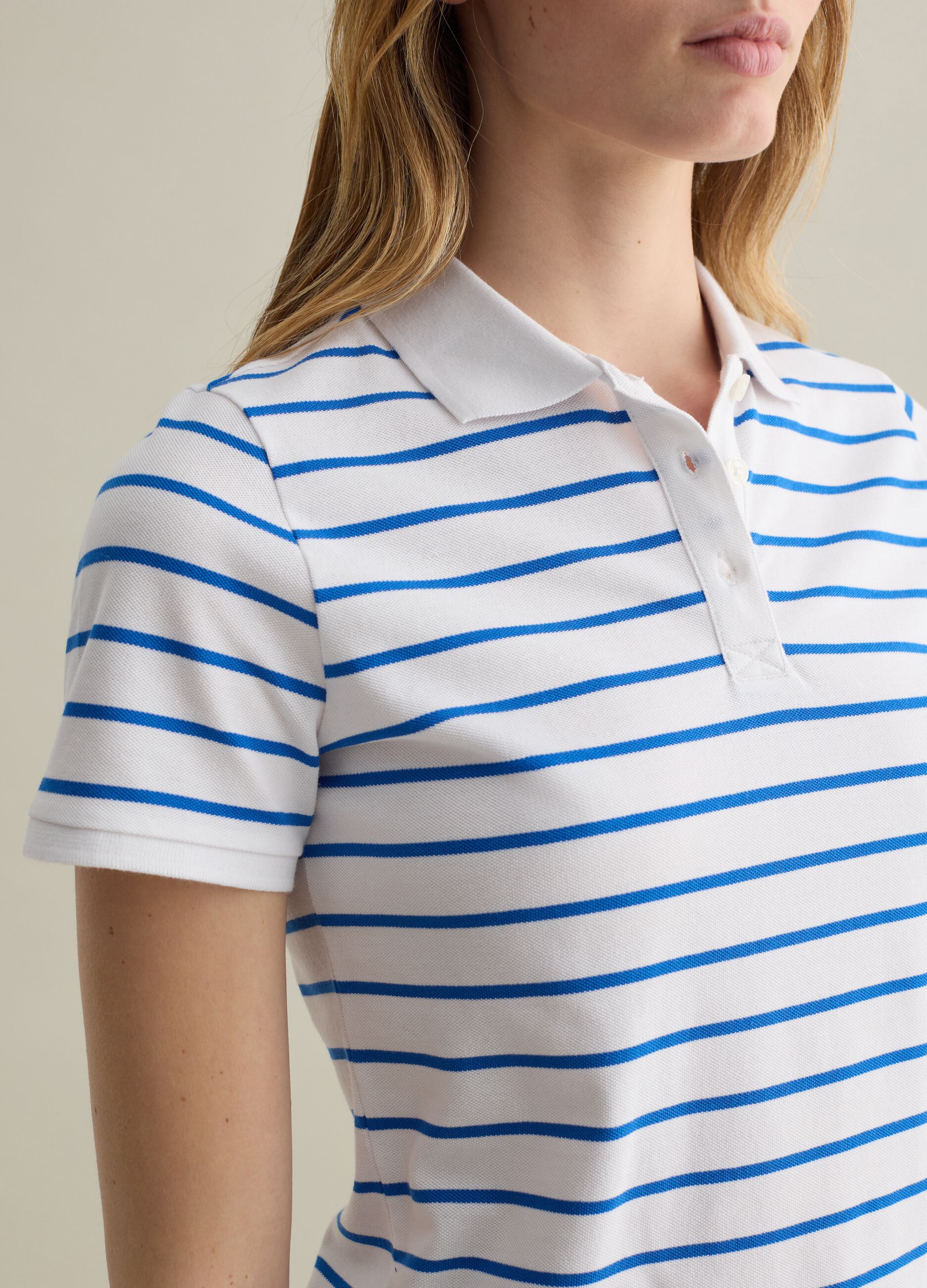 Light blue and white striped polo shirt in piquet