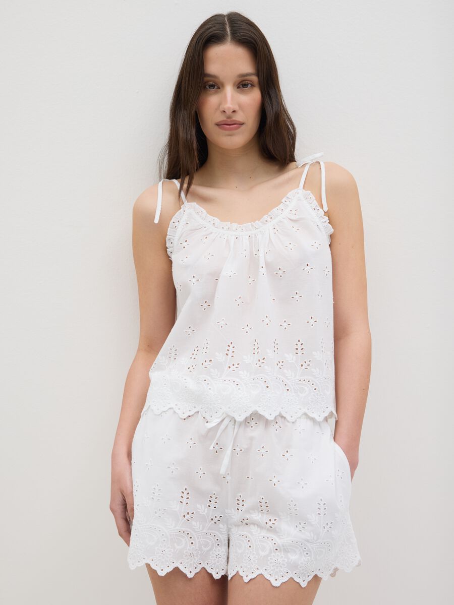 Women's white pure cotton regular fit top and shorts set_1