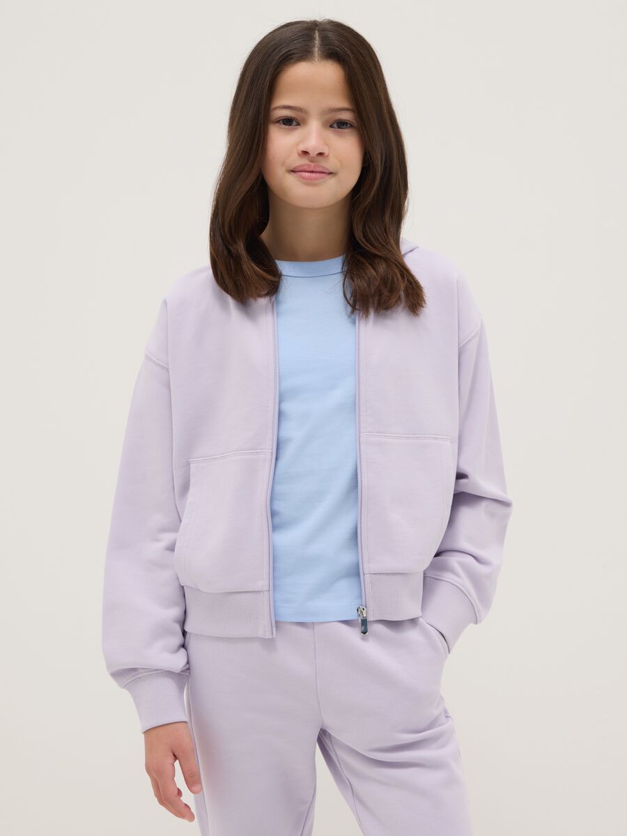 Girls' purple regular fit pure cotton hoodie with zip_0