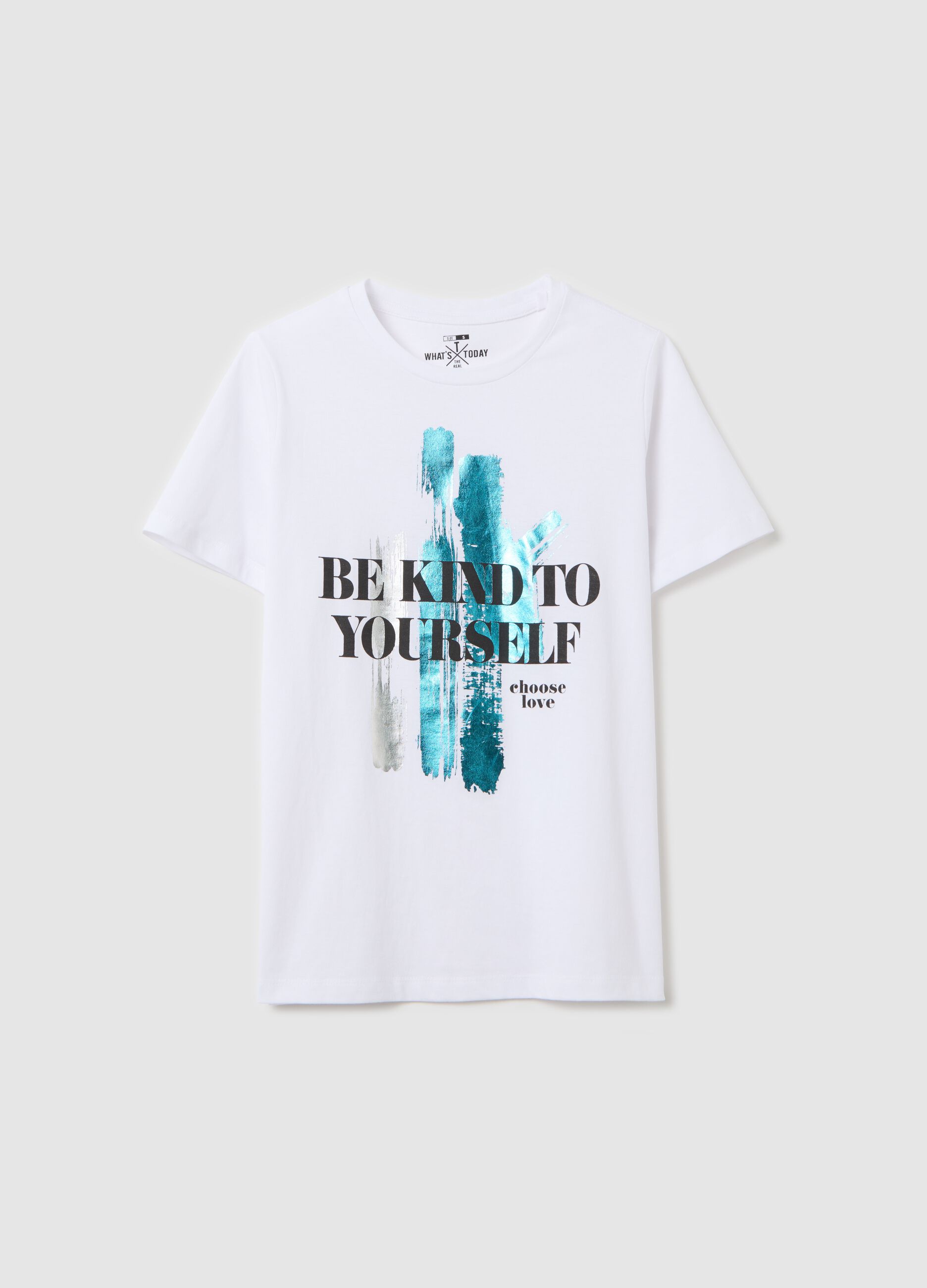 Black cotton T-shirt with foil print