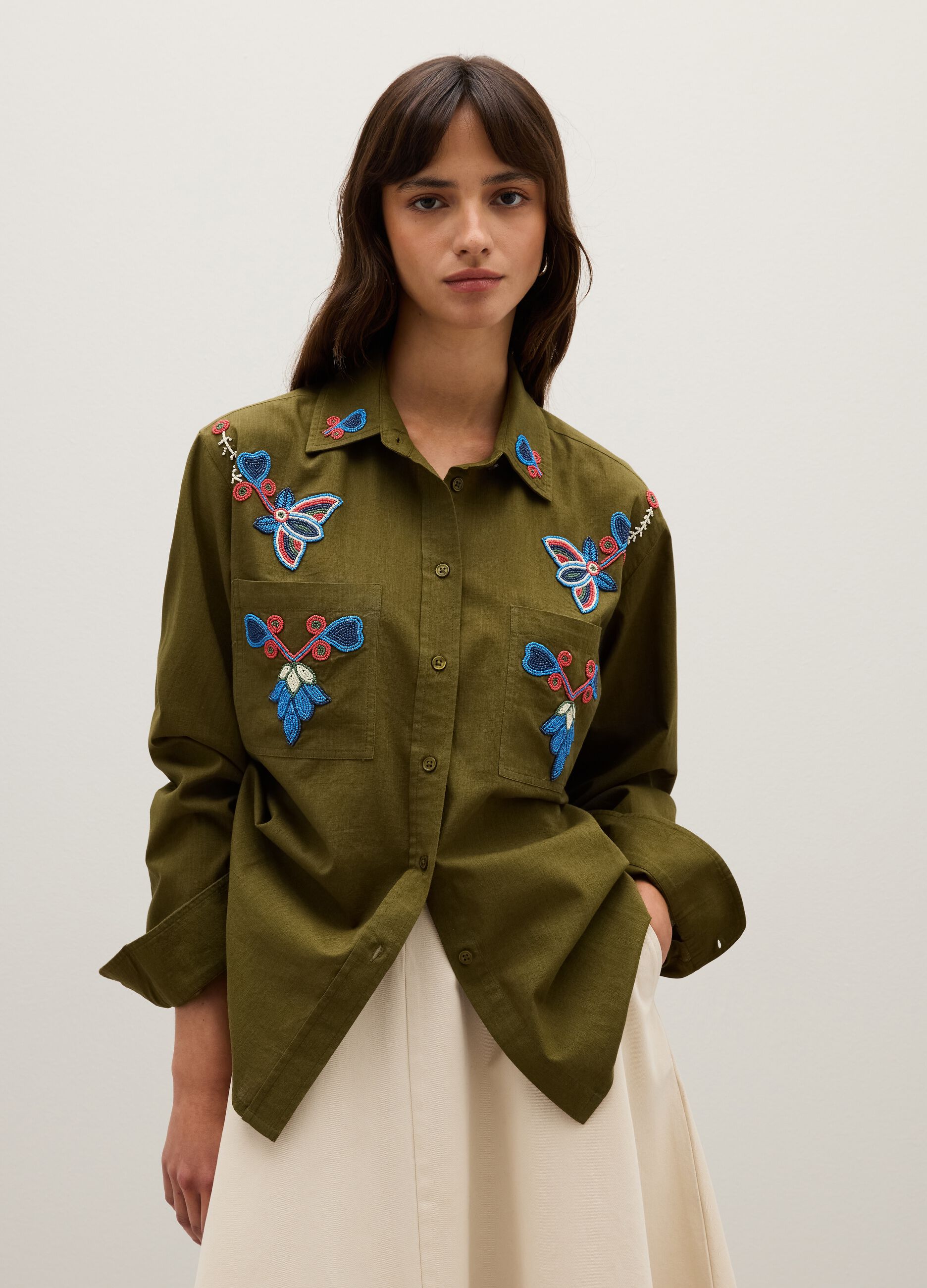 Oversized plain green cotton shirt