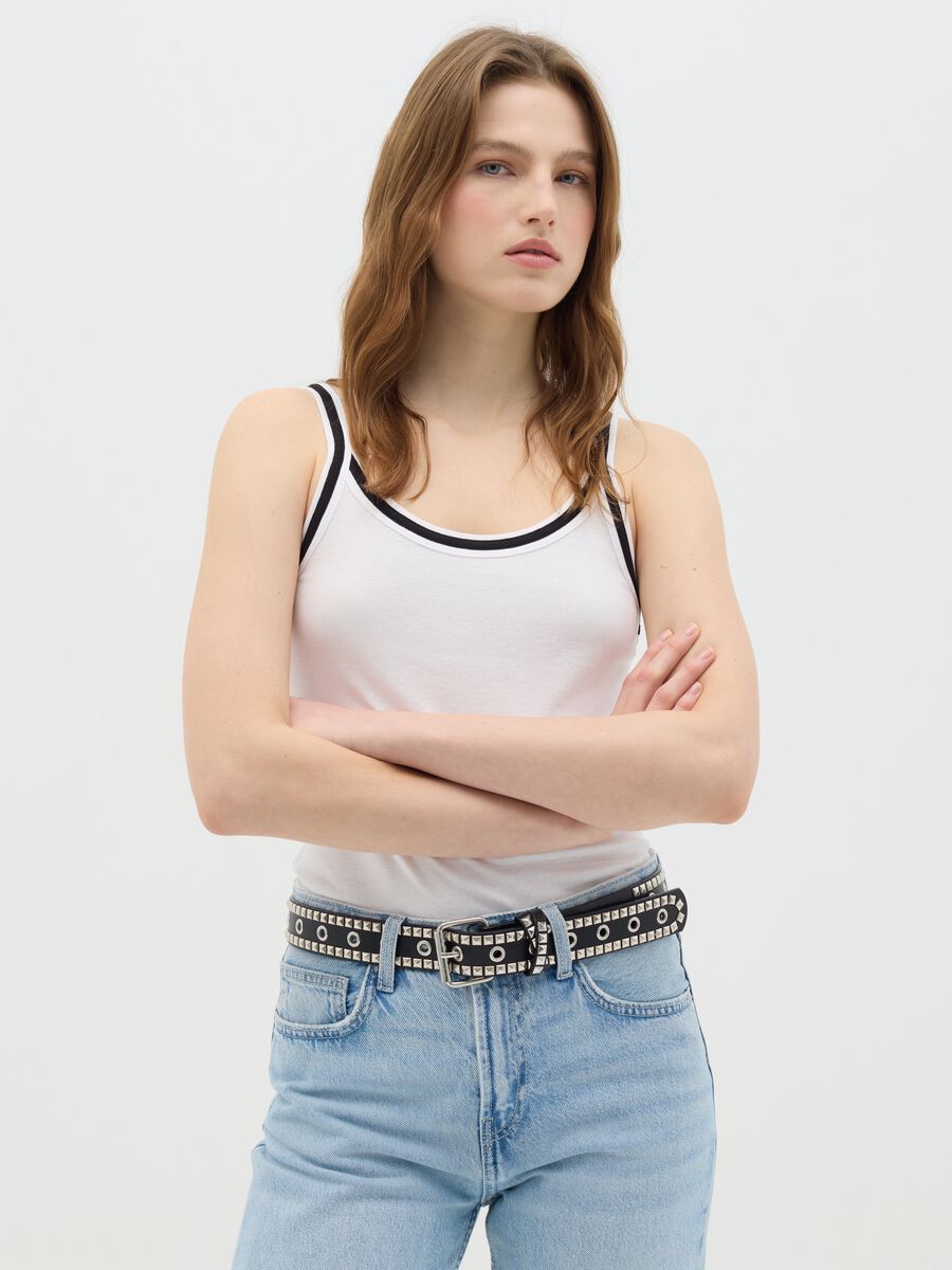 White Cotton Tank Top by Ovs_0