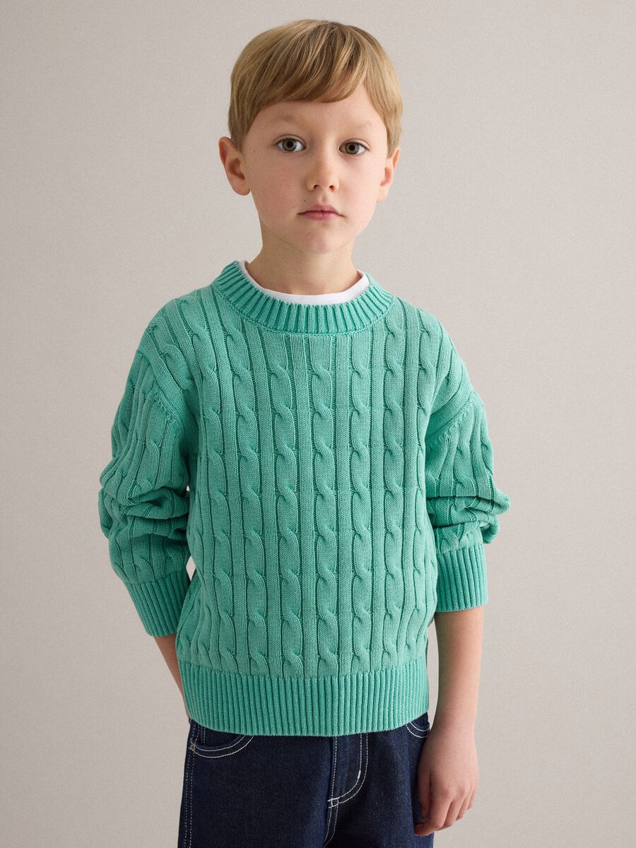 Green pure cotton regular fit pullover for children_1