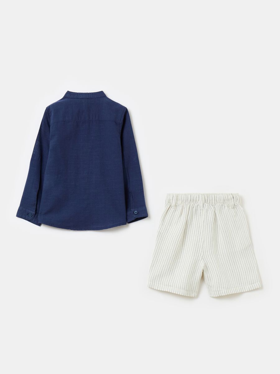 Long-sleeved shirt and striped Bermuda shorts set_1