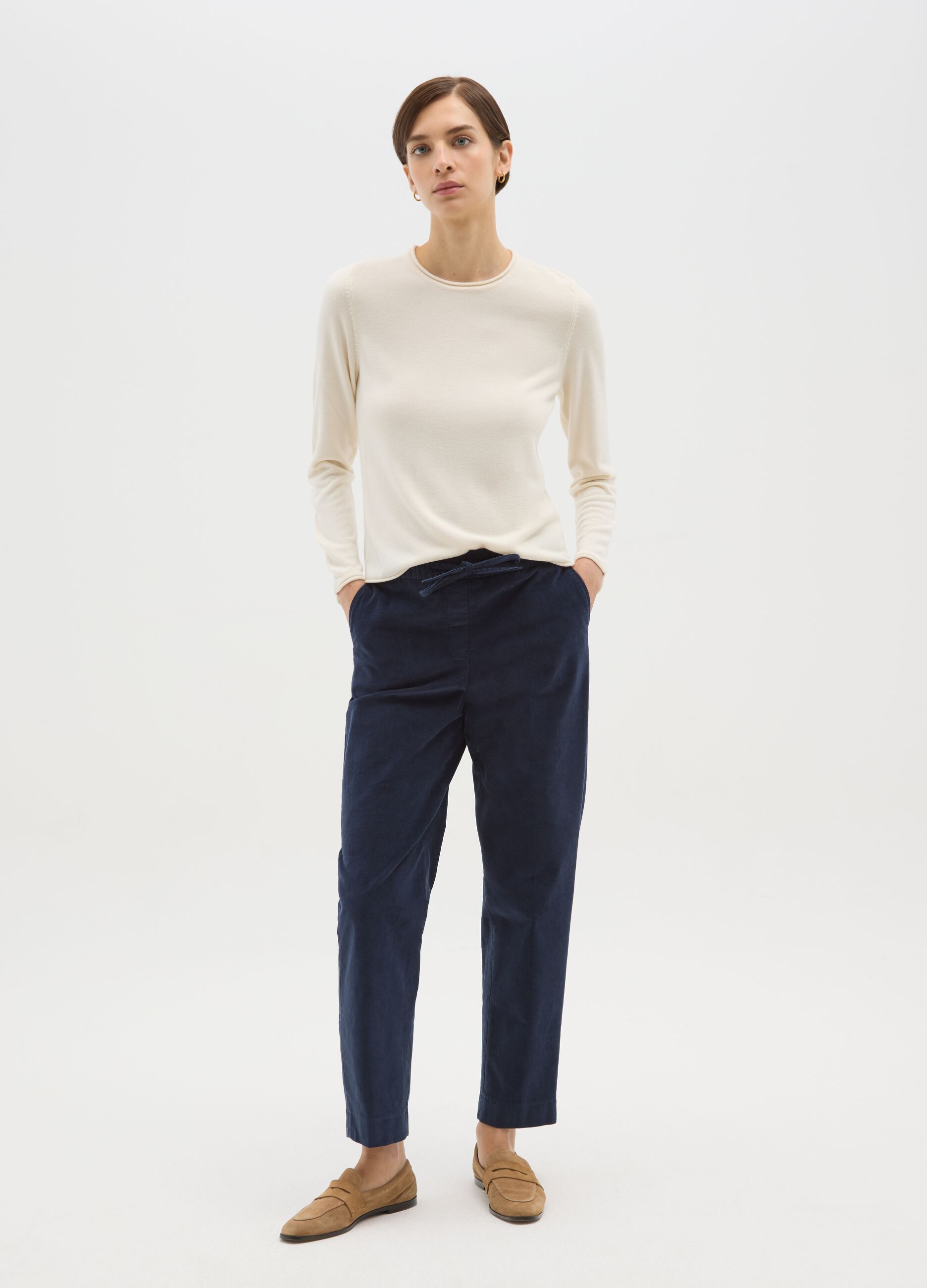Blue Stretch Cotton Trousers Regular Fit