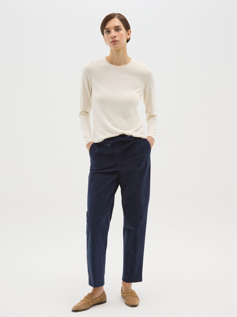 Blue Stretch Cotton Trousers Regular Fit_0